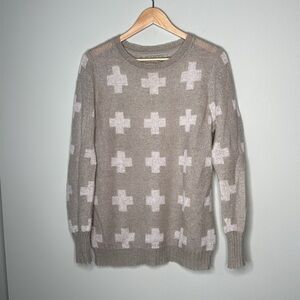 Press Nordstrom Kid Mohair Blend Cross Lightweight Crewneck Sweater Taupe Large